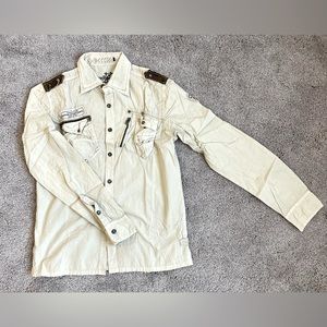 Men's X-RAY Retro Button-Up Shirt | Size L | Cream